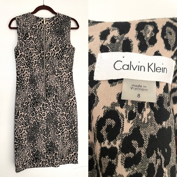 CALVIN KLEIN Leopard Animal Print Sheath Dress Size 8 - Picture 2 of 5